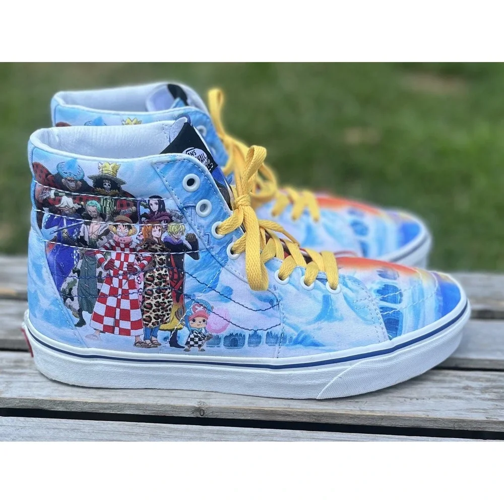 Vans Sk8-Hi Shoes Mens Size 9.5 One Piece Anime Custom High Top Yellow Laces Art